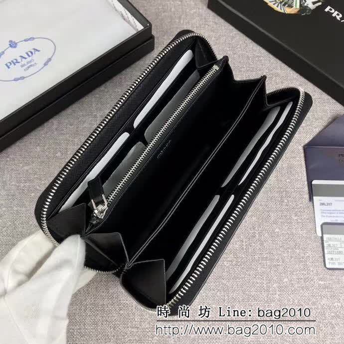 PRADA普拉達 專櫃最新款式 頂級原單十字紋牛皮 男士單拉鏈錢包 2ML317 DD1151